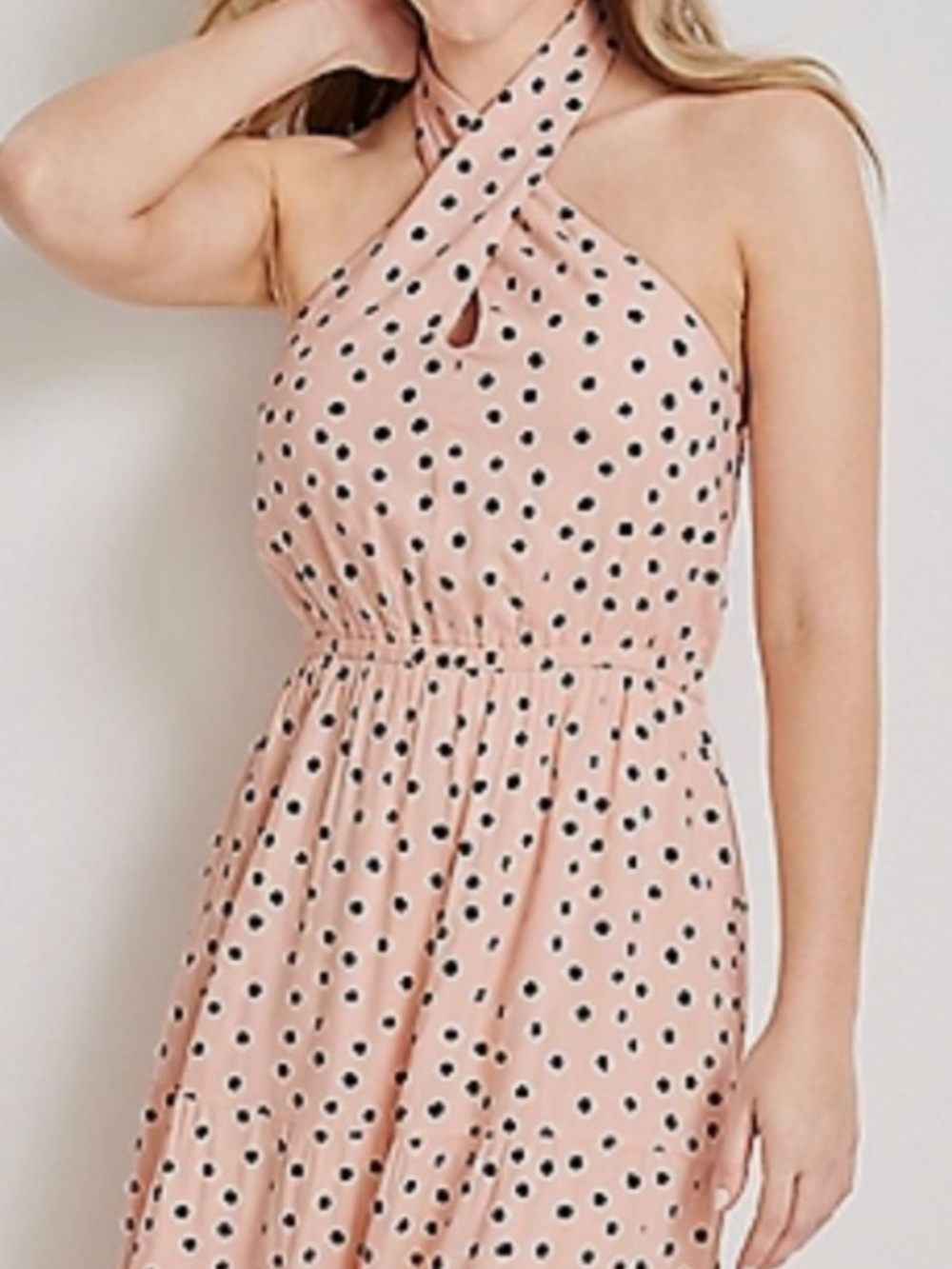 Maurices Pink Maxi Dress with Black Polka Dots